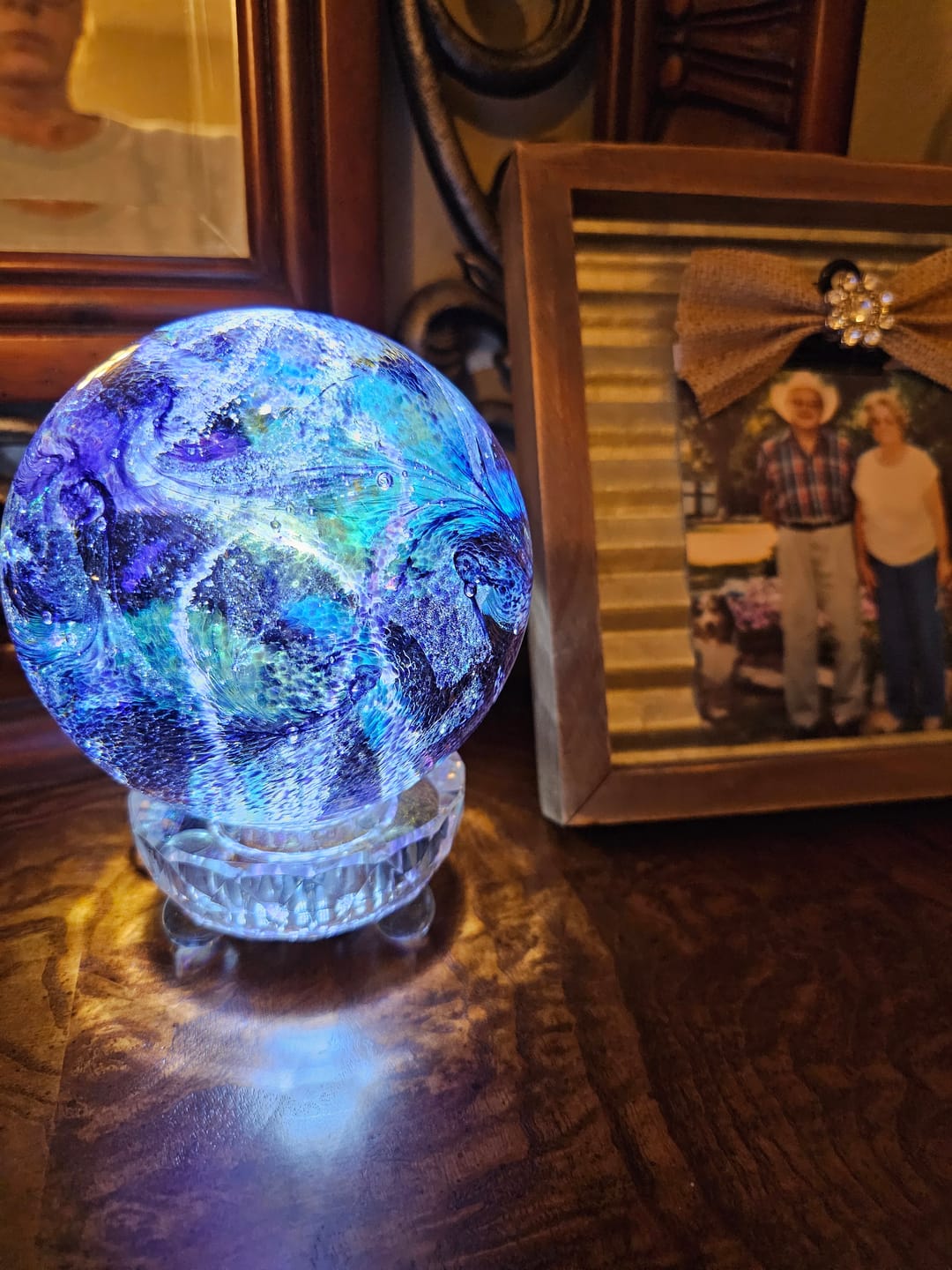 Customer photo review of Dichroic Explosion Orb with Cremation Ash