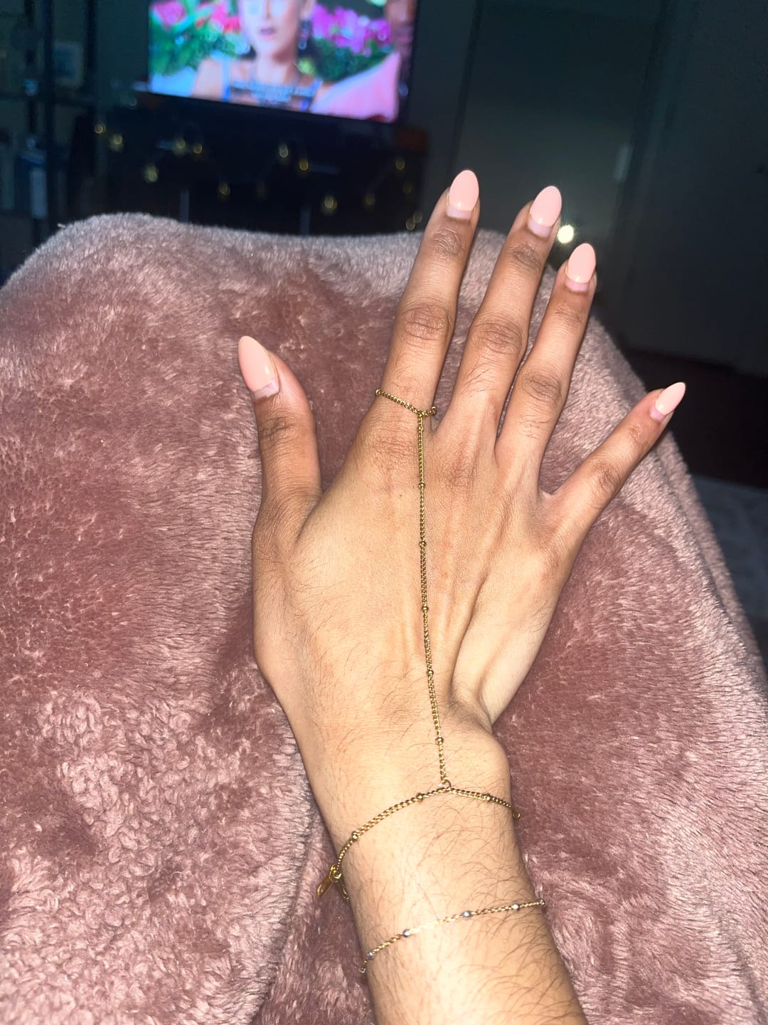 Customer photo review of 18K Gold Hand Chain Bracelet