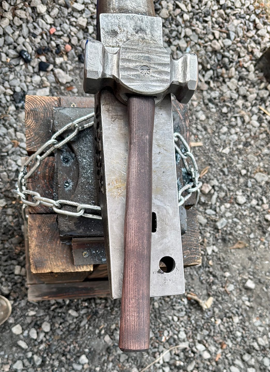 Customer photo review of Square Circle Rounding Hammer for blacksmith masters