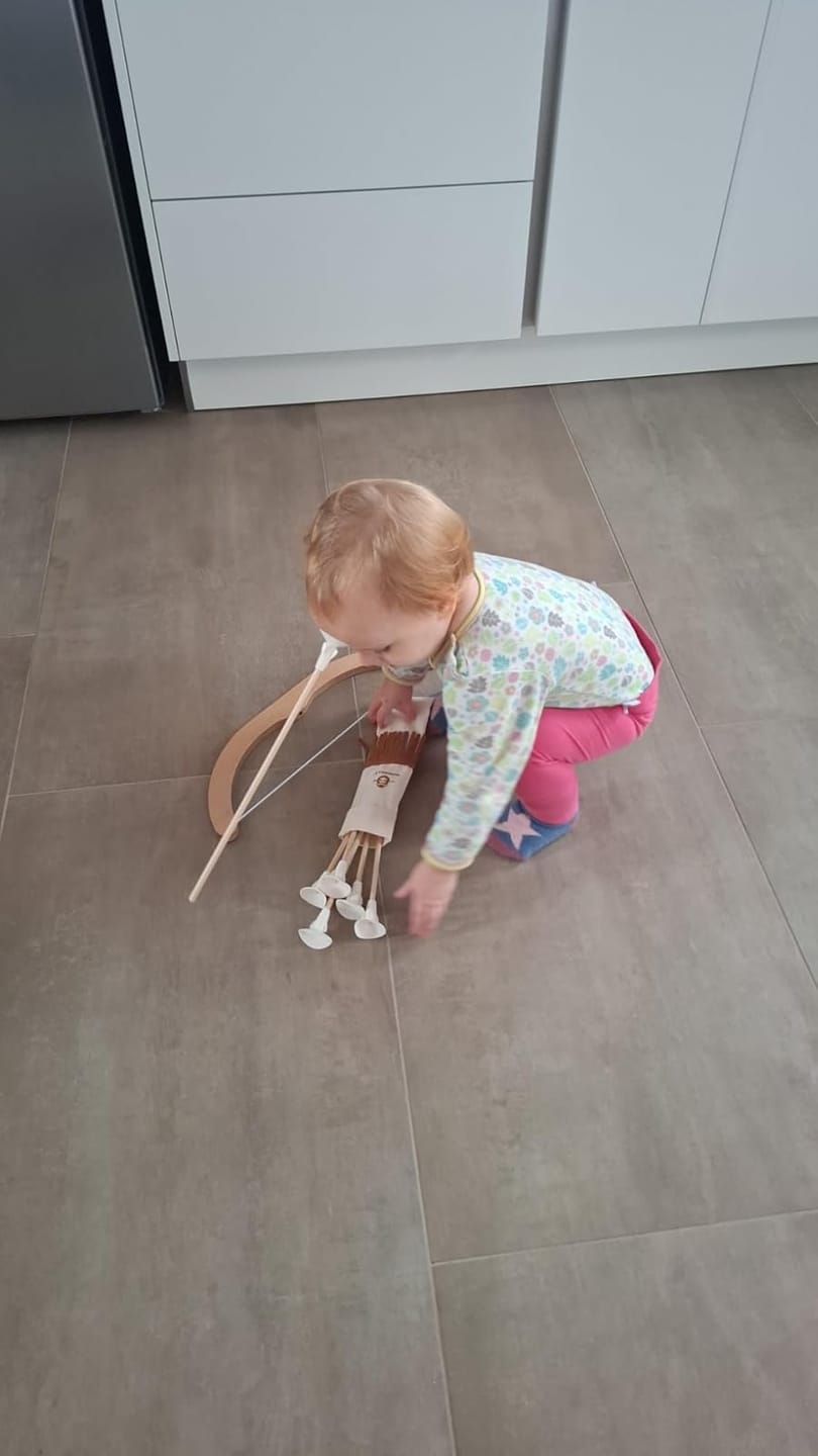 Customer photo review of Kinderbogen - Holzspielzeug, mit Saugnapfpfeilen, Köcher & Zielscheibe