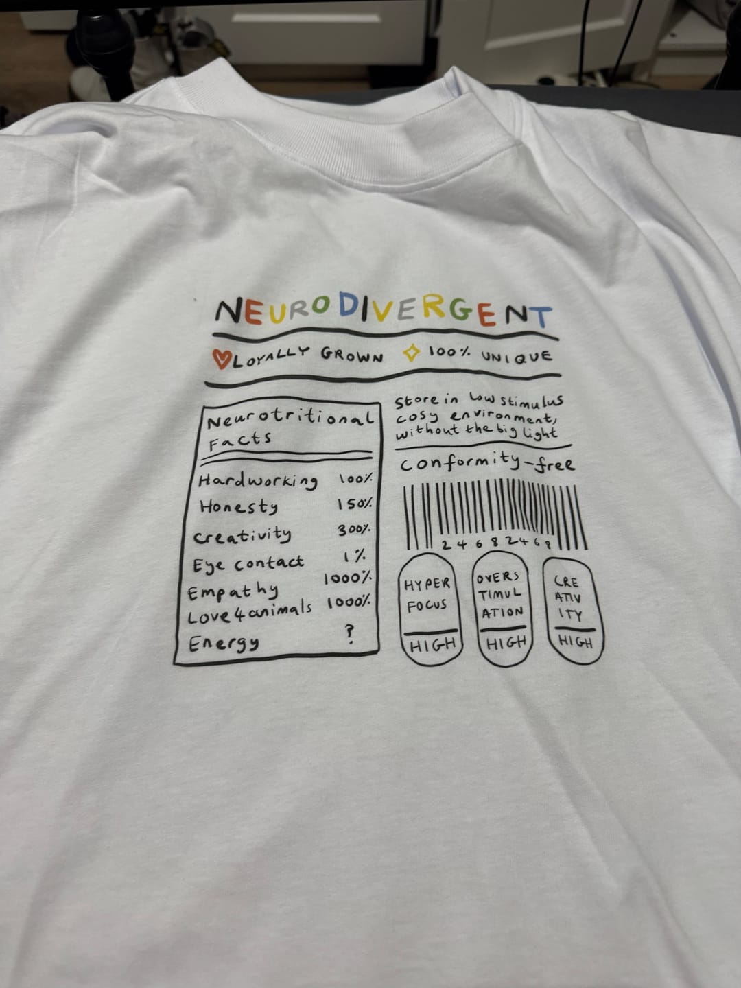 Customer photo review of Neurodiversity food label Oversized Tee