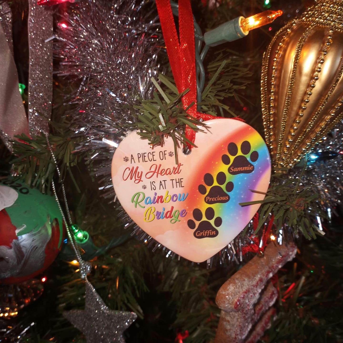 Customer photo review of A Piece Of My Heart Is At The Rainbow Bridge - Dog Memorial Gift - Personalized Custom Heart Ceramic Ornament OW0001