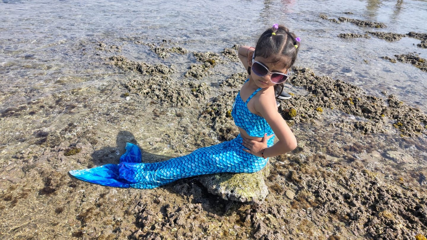 Customer photo review of Fancydresswale Mermaid swimming suit bikini for Girls- Blue