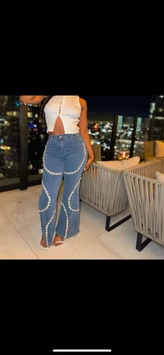 Customer photo review of Rhinestone Embellished Wide Leg Jeans - Athena