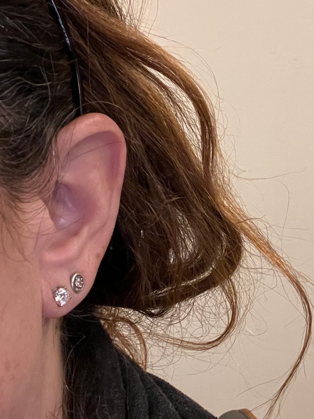 Customer photo review of Round Solitaire Stud Earrings - Moissanites