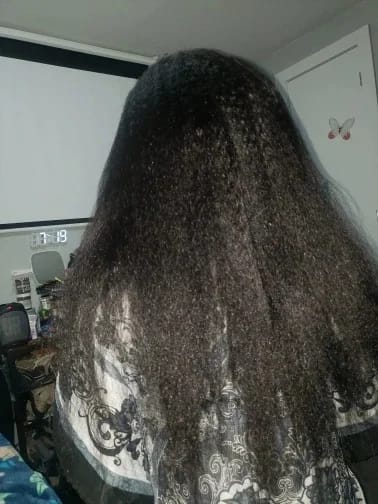 Customer photo review of MORE FACE Pre-bleached Kinky Straight Wear Go Glueless Wig 7x5 Pre-cut HD Lace Pre-plucked