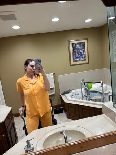 Customer photo review of Ladies Button Up Cropped Pant Set - CREAMSICLE