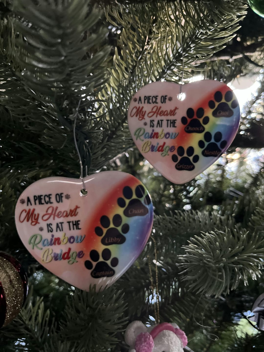 Customer photo review of A Piece Of My Heart Is At The Rainbow Bridge - Dog Memorial Gift - Personalized Custom Heart Ceramic Ornament OW0001