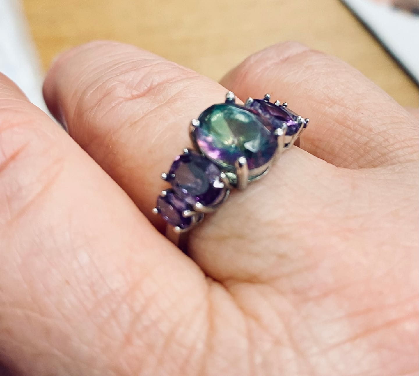 Customer photo review of Mystic Topaz & Amethyst 5-Stone Ring - 925 Sterling Silver