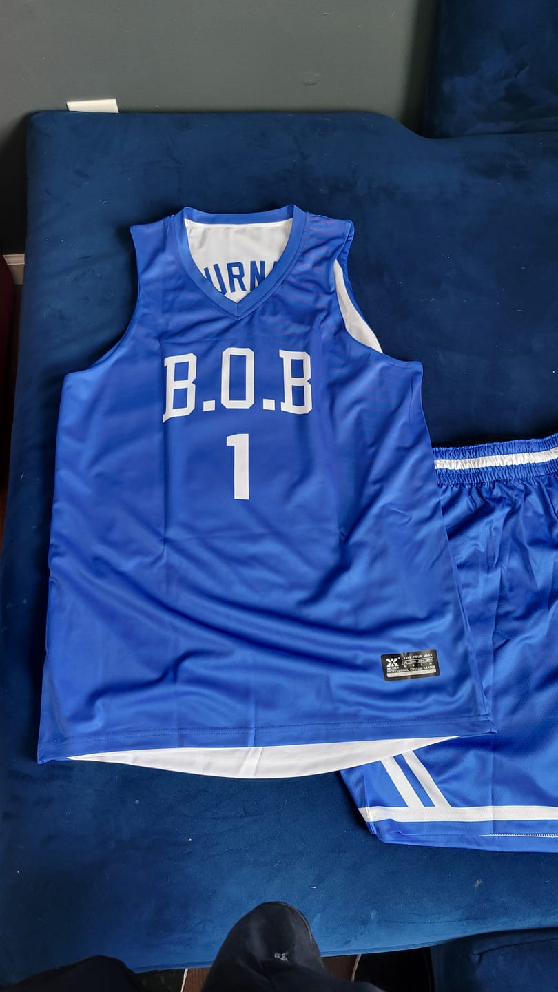 Customer photo review of Custom Royal White Chest Slash Patttern Double Side Sports Uniform Basketball Jersey
