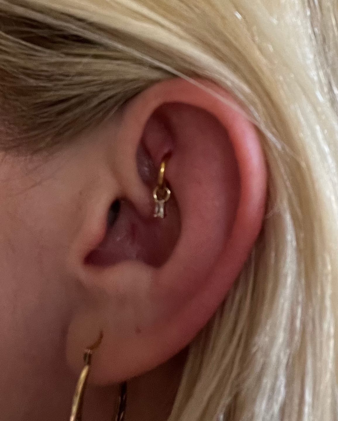Customer photo review of Tiny Baguette Rook Hoop