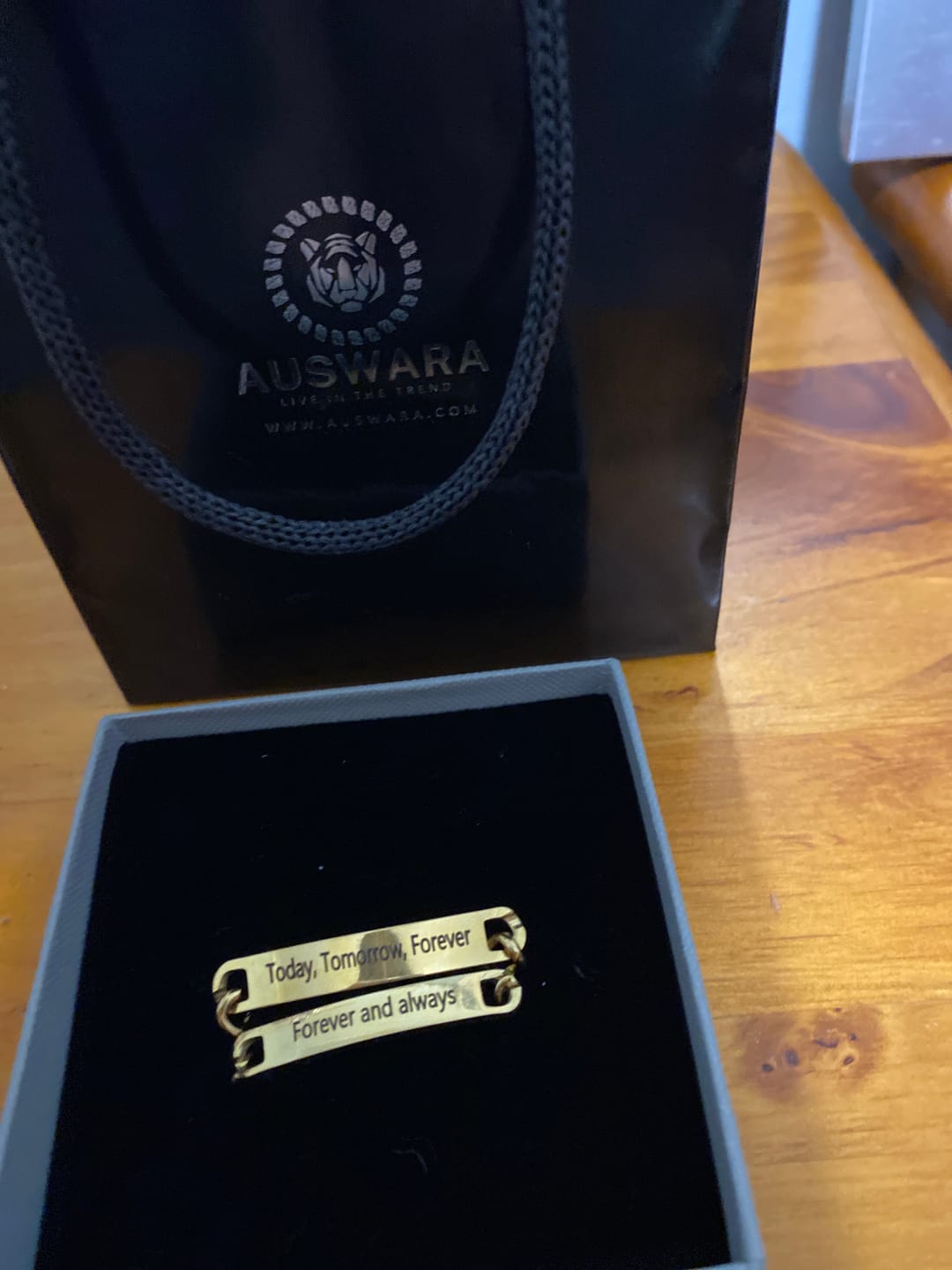 Customer photo review of Personalised Matching Gold Colour Couples Bracelet with Link Chain
