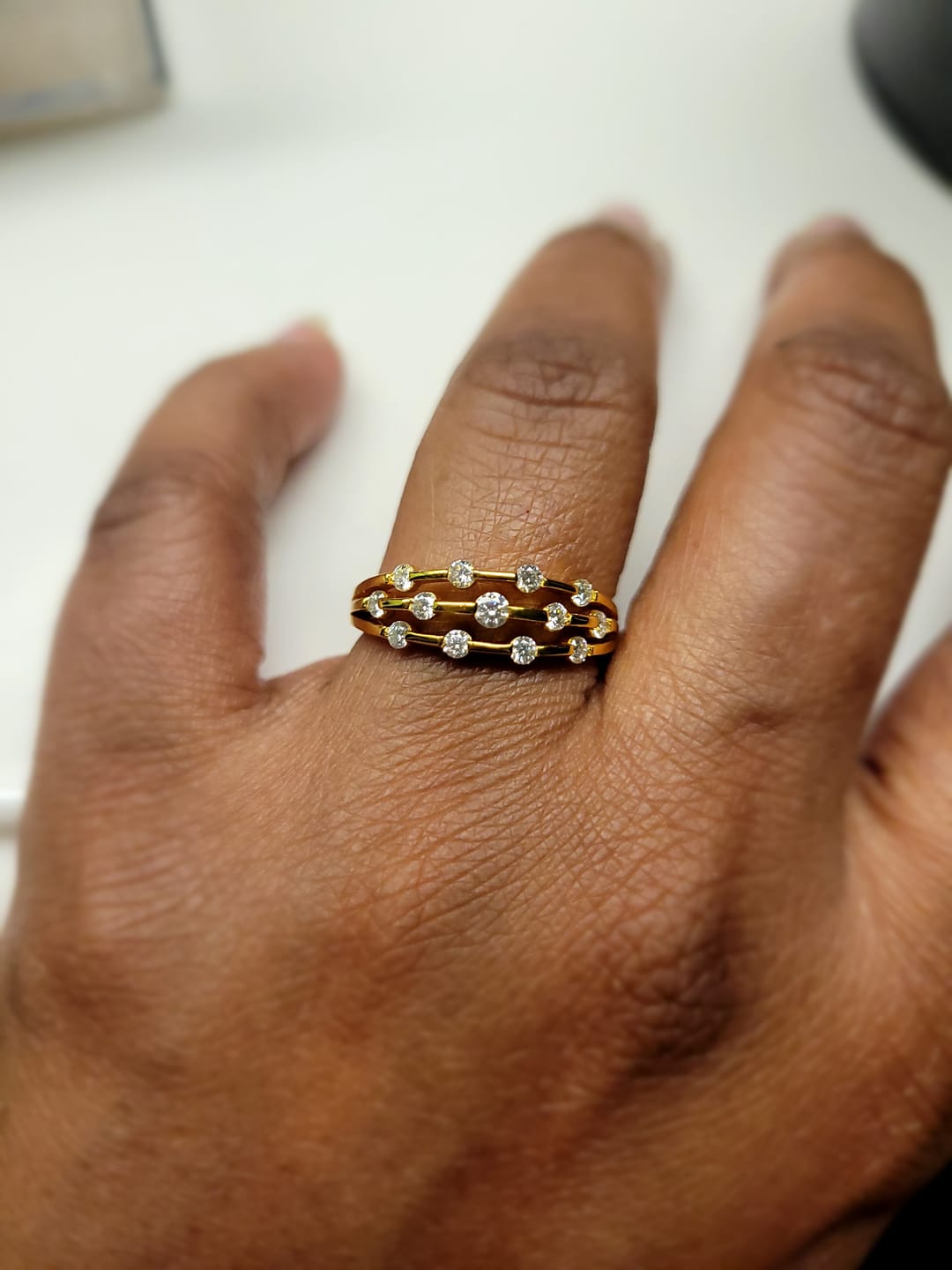 Customer photo review of Triple Strand Band Tension Set Moissanite Wedding Band Ring