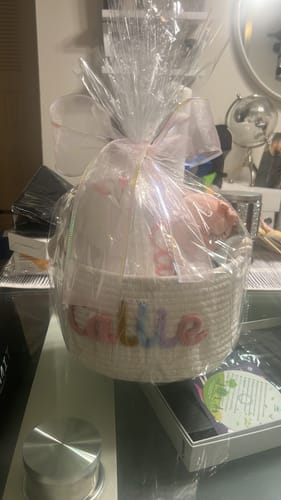 Customer photo review of Baby Knits™  Multicolor Personalized Knitted Basket