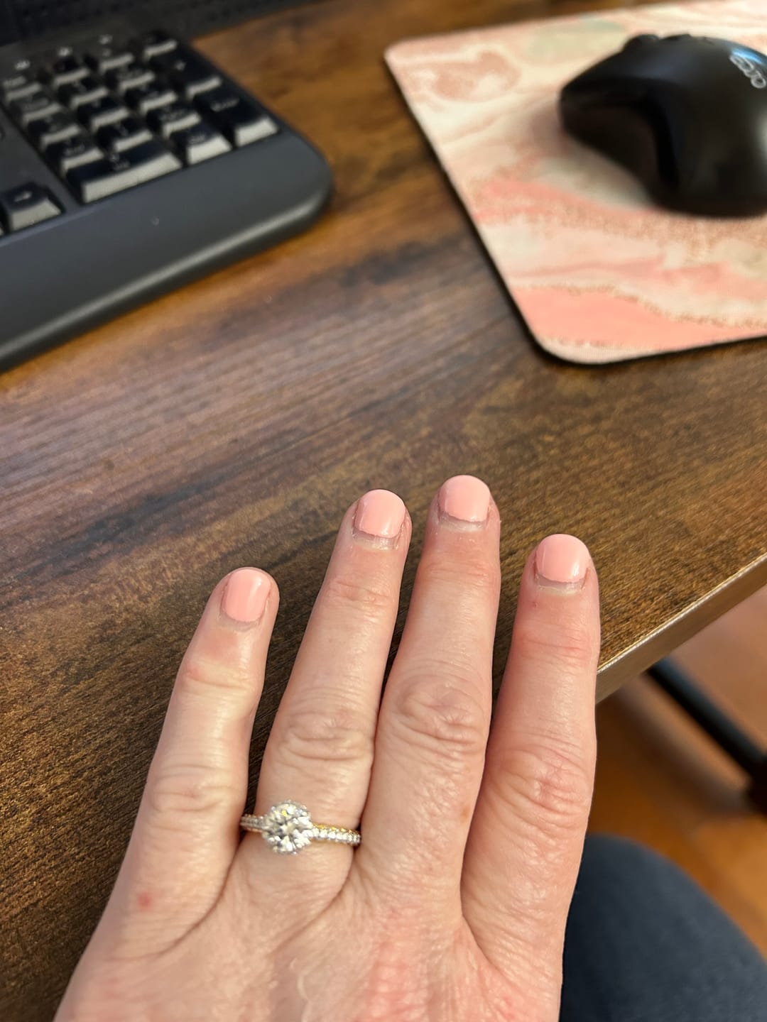 Customer photo review of Hidden Halo Round Moissanite Pave Two Tone Engagement Ring