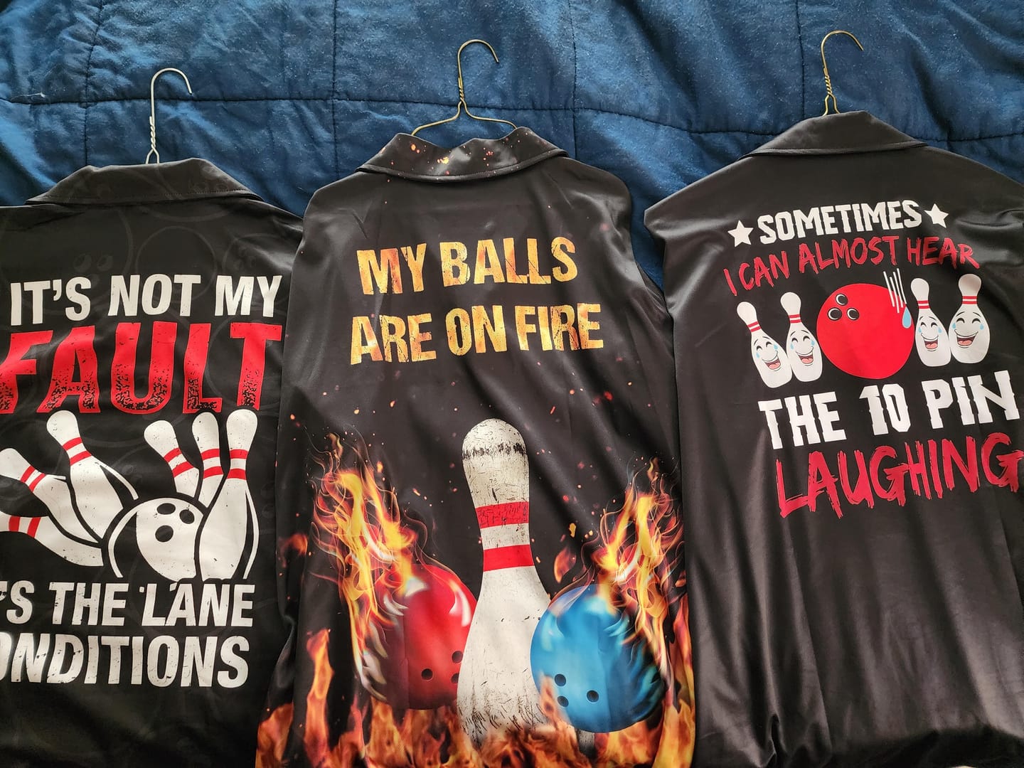 Customer photo review of My Balls Are On Fire Bowling Shirt BM0013