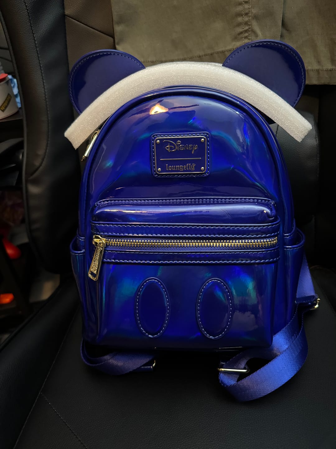 Customer photo review of Loungefly Disney Mickey Mouse Holographic Series Mini Backpack: Sapphire - 707 Street Exclusive