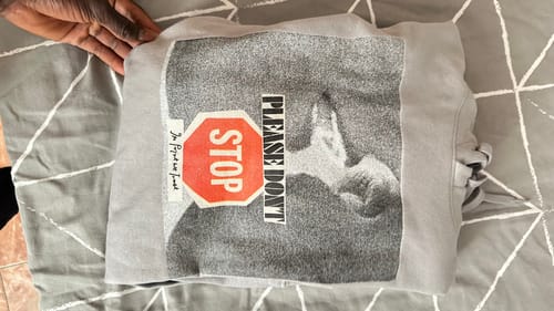 Customer photo review of please don't stop hoodie