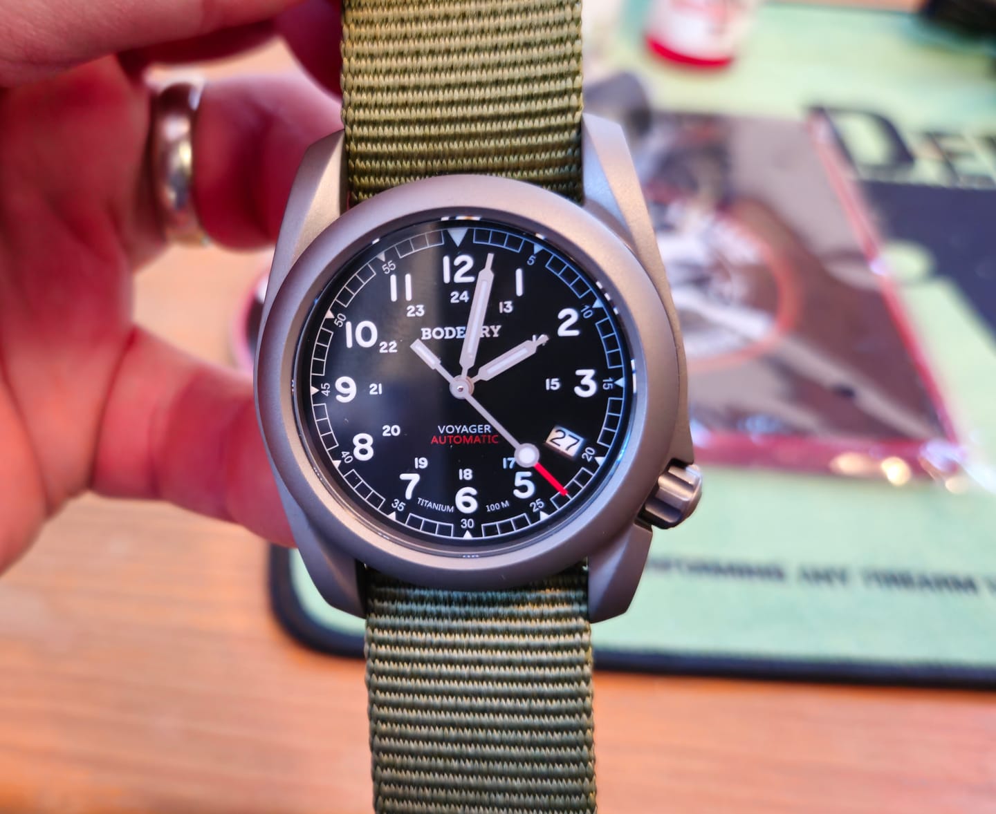 Customer photo review of VOYAGER - 100M Waterproof Titanium Automatic Field Watch | Black/ArmyGreen