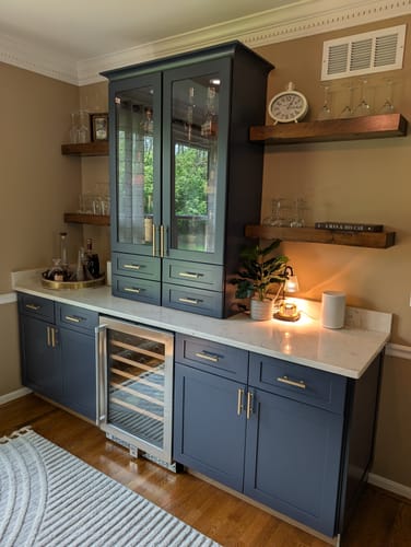 Customer photo review of Distressed 3" Thick Floating Shelves