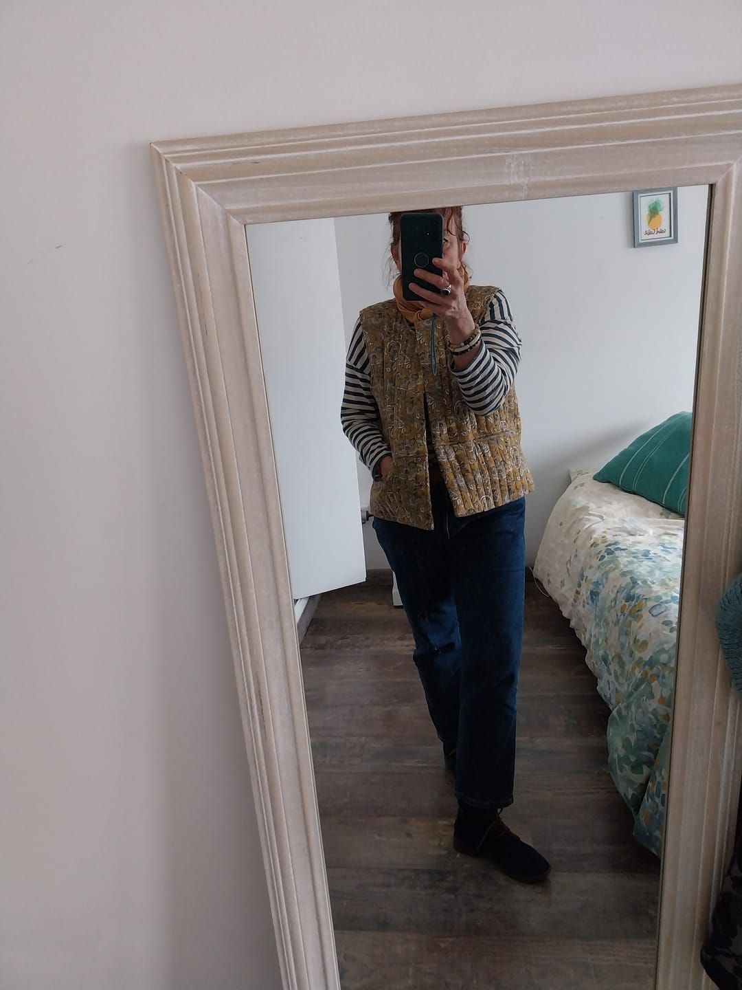 Customer photo review of Gilet Basile matelassé en double gaze de fleurs ocrées