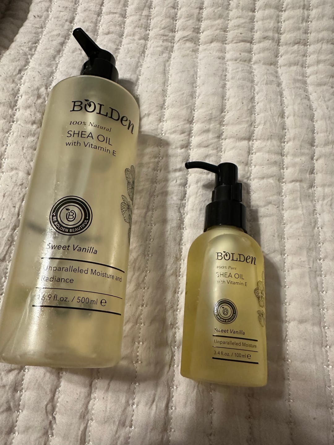 Customer photo review of Sweet Vanilla Shea Oil | Moisturizing Body Oil For Dry Skin | 3.4 Fl Oz