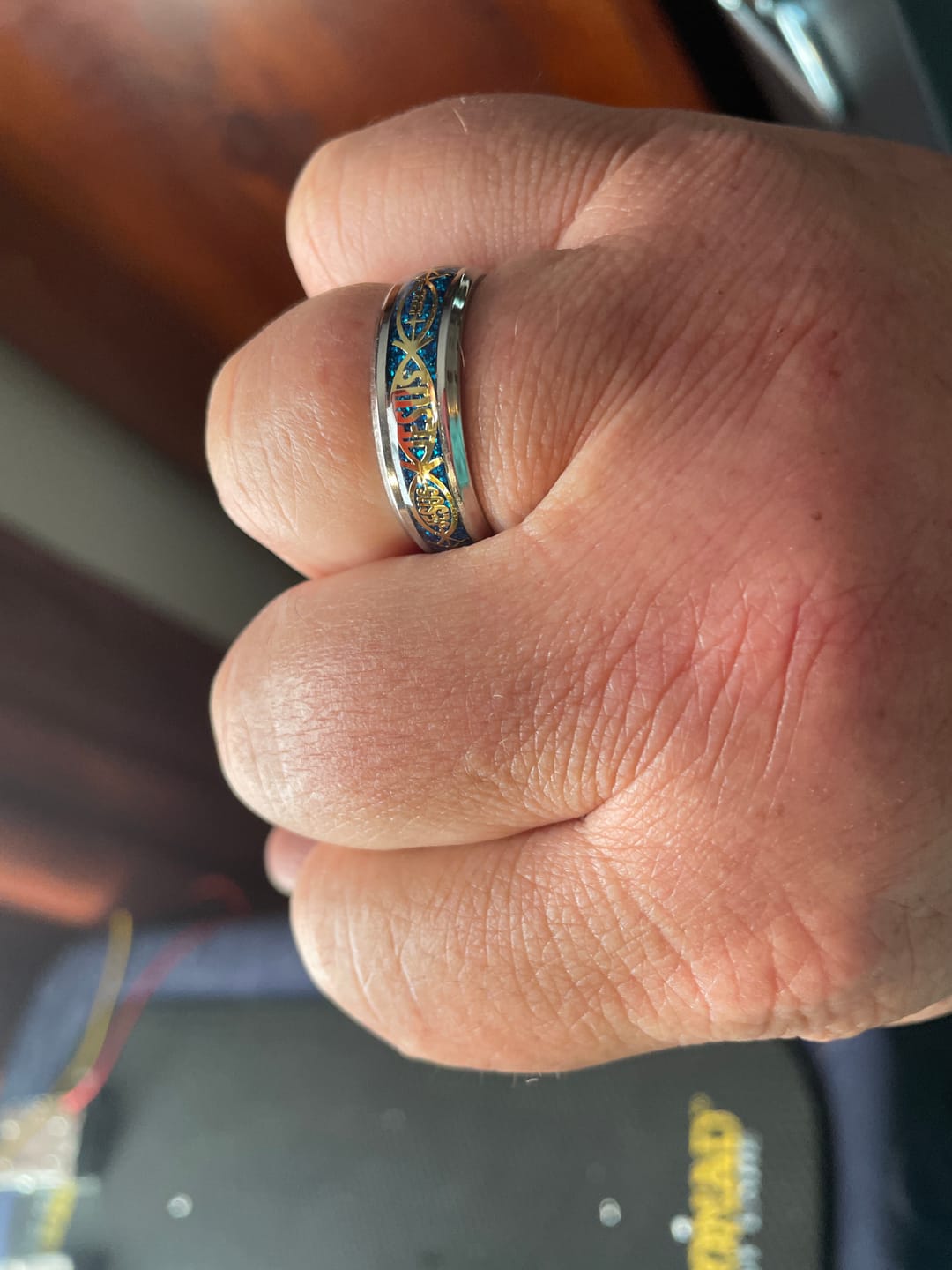 Customer photo review of FREE Today: Rustic Ichthys Jesus Fish Sparkle Ring - Faith and Devotion