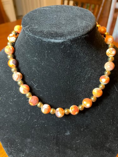 Customer photo review of 15.5" 12mm Matte orange grey Fire agate multi color round beads