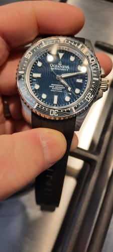 Customer photo review of Oceaneva Mens Deep Marine Explorer II Blue Damascus Steel Dial Watch Rubber