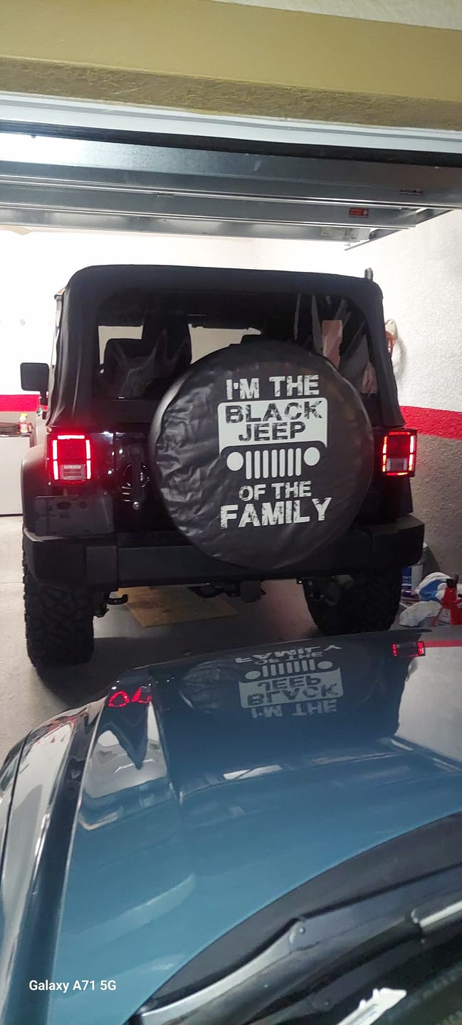 Customer photo review of I'm the Black Jeep of the Family - Jeep Spare Tire Cover Design - Made in USA