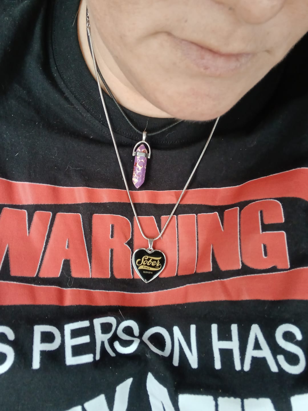 Customer photo review of Sober Since Heart Necklace  w/ Personalized Sobriety Date