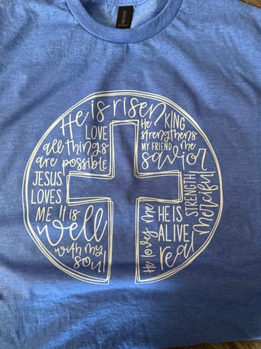 Customer photo review of He Is Risen Easter DTF Heat Transfer, Easter Design