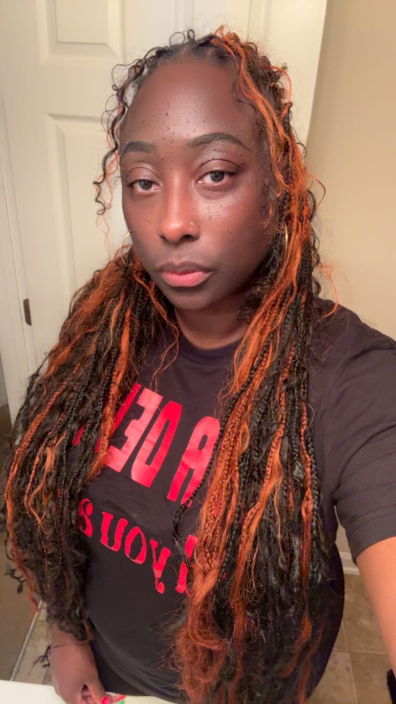 Customer photo review of #350 Flaming Ginger Deep Wave Bulk Hair Extensions for Braiding
