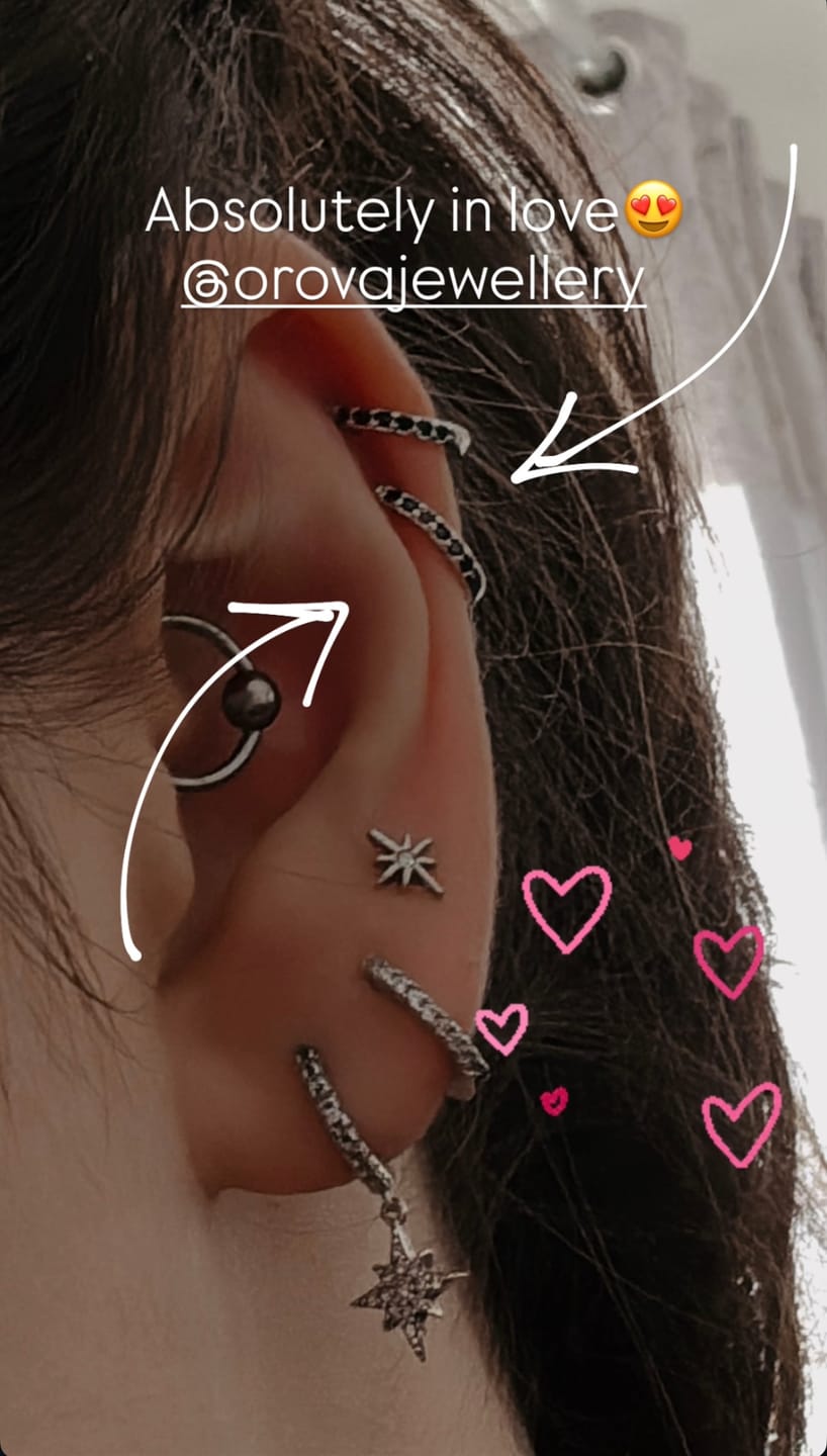 Customer photo review of Onyx Mini Pavé Huggie