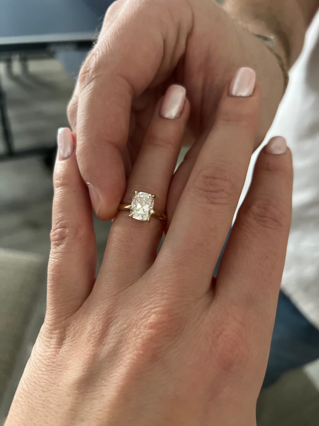 Customer photo review of 3.04CT Elongated Cushion Old Mine Lab Grown Diamond Solitaire Engagement Ring