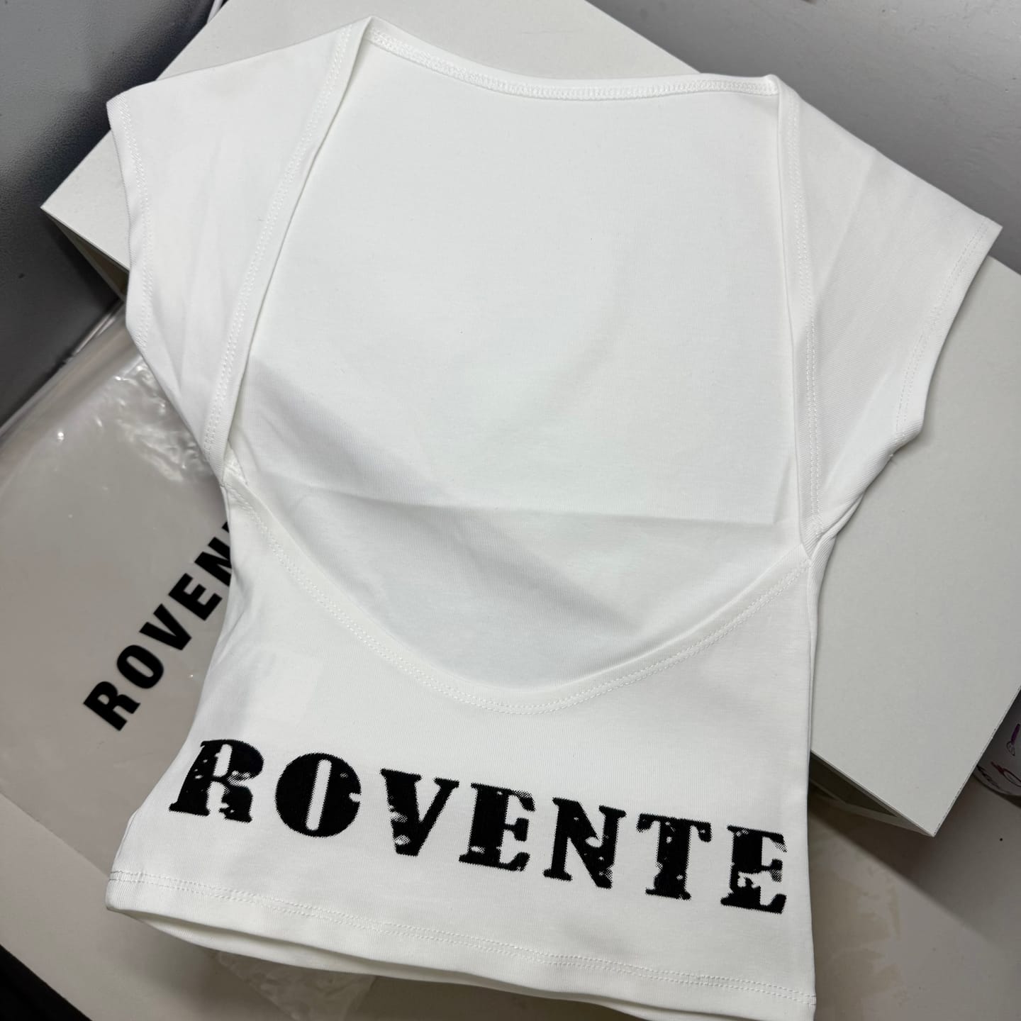 Customer photo review of ROVENTE Backless Cap Sleeve Fitted Tee