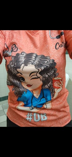 Customer photo review of Pretty Doll Nurse Scrub CNA RN Healthcare Worker Personalized V-neck 3D T-shirt