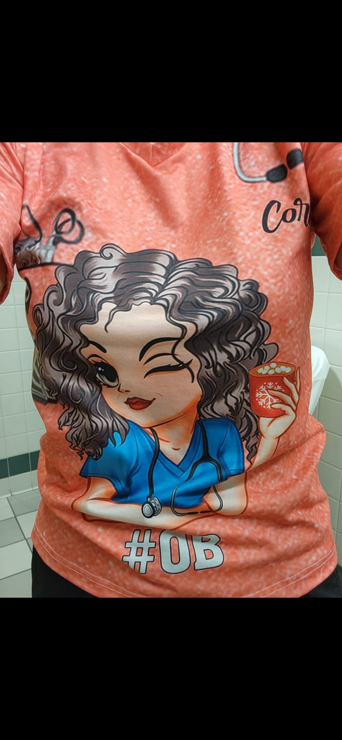Customer photo review of Pretty Doll Nurse Scrub CNA RN Healthcare Worker Personalized V-neck 3D T-shirt