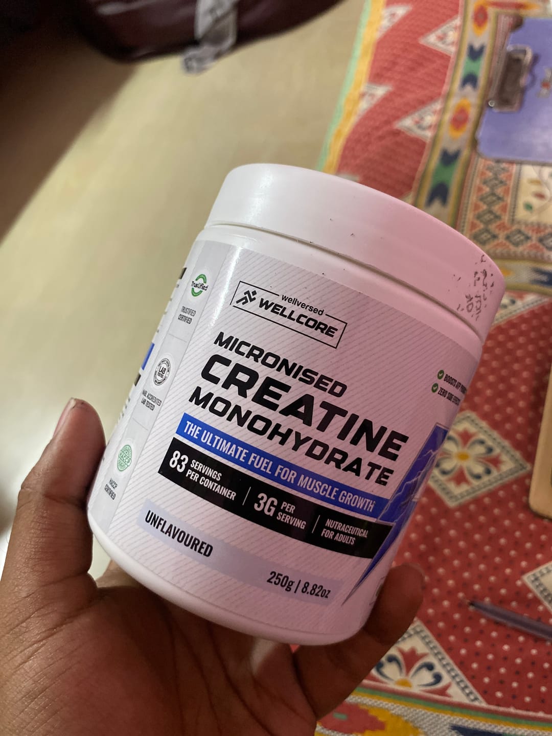 Customer photo review of Wellcore - Micronised Creatine Monohydrate (83 Servings, Unflavoured) + Premium Steel Shaker | Muscle Growth & Recovery | Trustified Certified