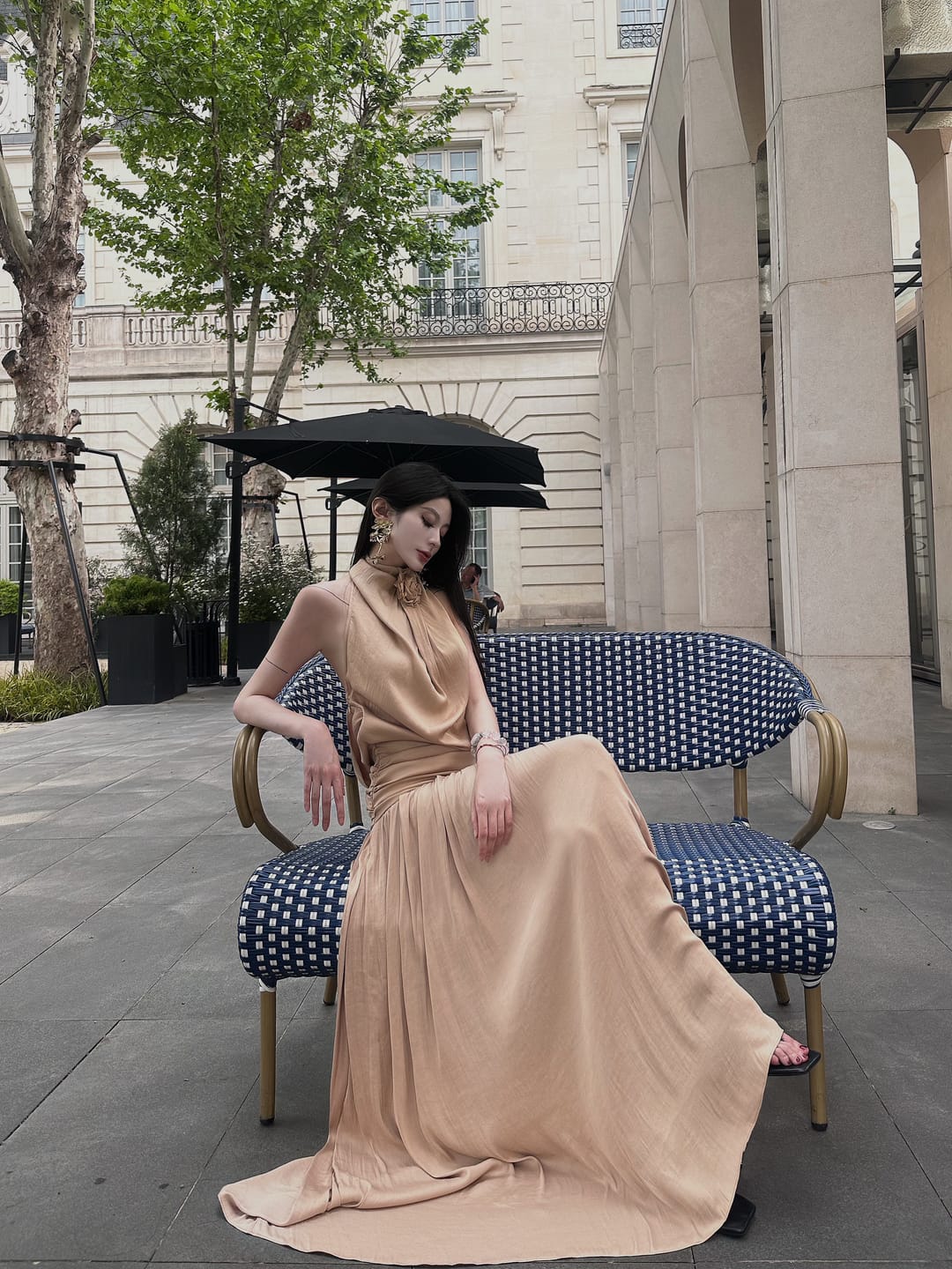 Customer photo review of ROVENTE Draped Backless Rose Maxi Dress