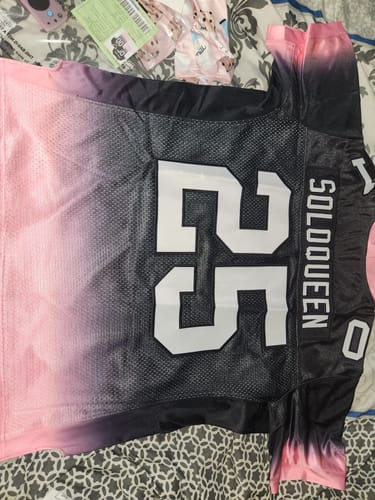 Customer photo review of Custom Black Pink-White Gradient Fashion Personalized Team Football Jersey