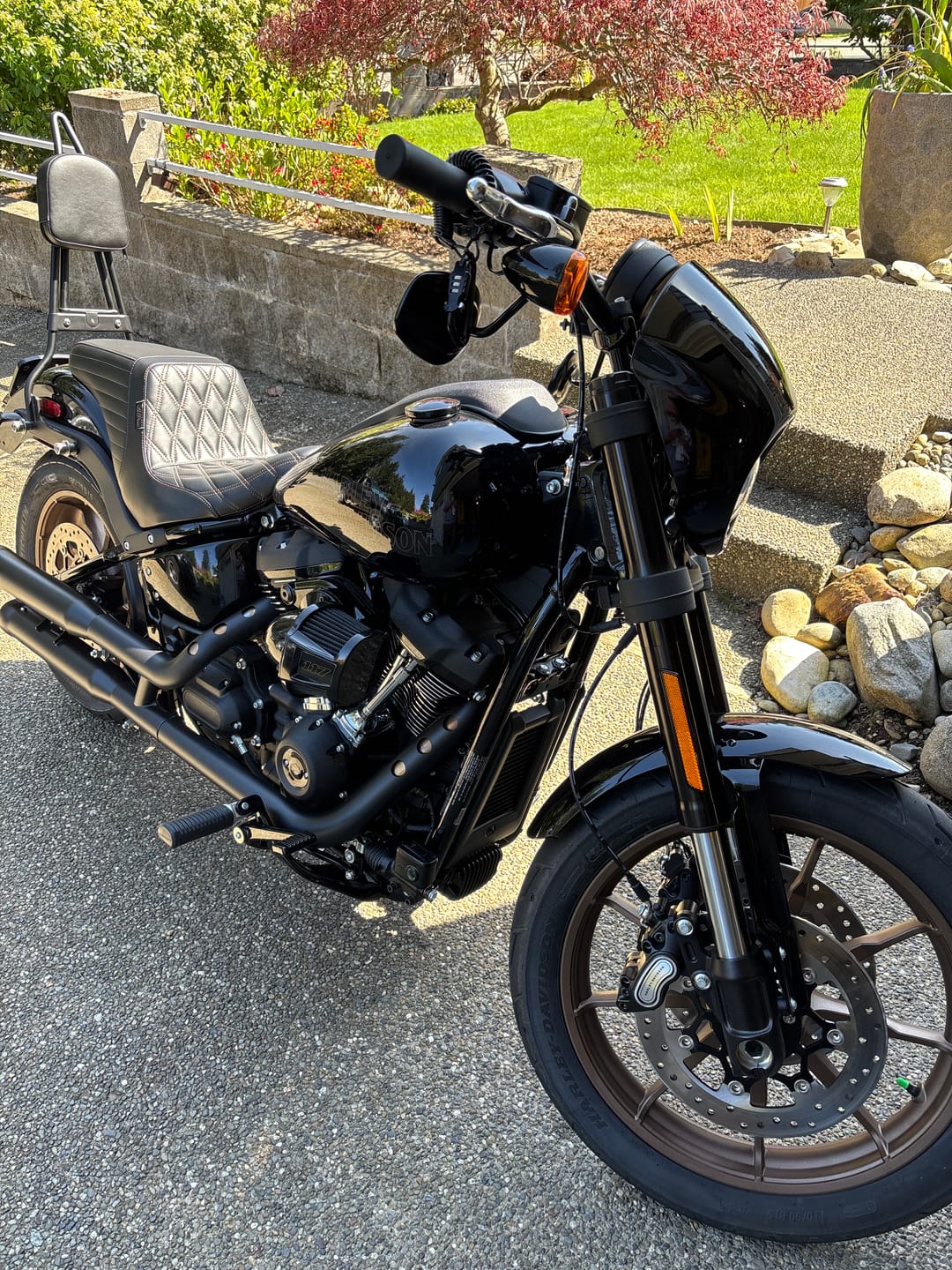 Customer photo review of Iron Born Blade 25" Sissy Bar with Foldable Luggage Rack for Harley Softail Low Rider S FXLRS Matte Black