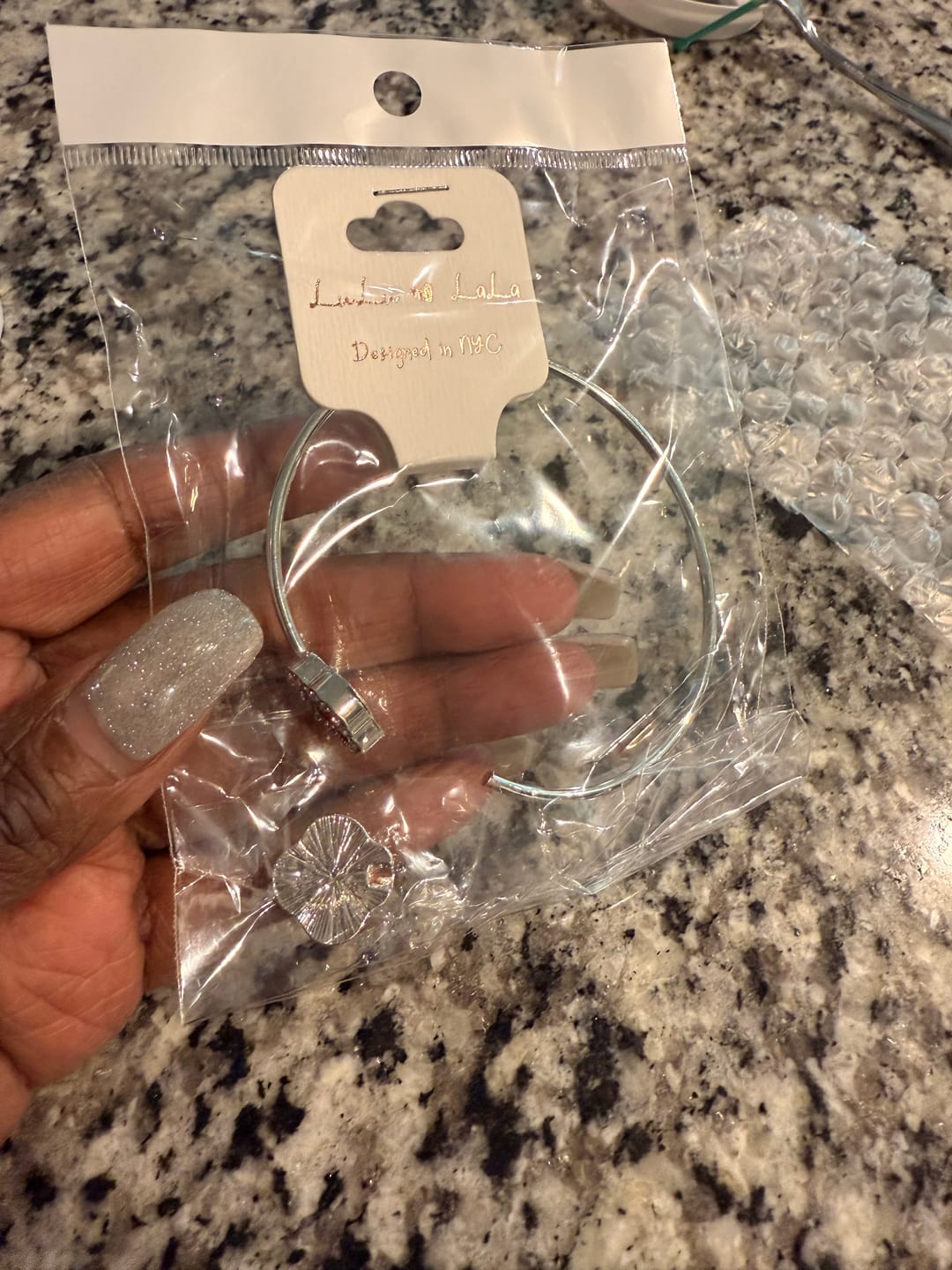 Customer photo review of Rhinestone Red Clover Open Bangle