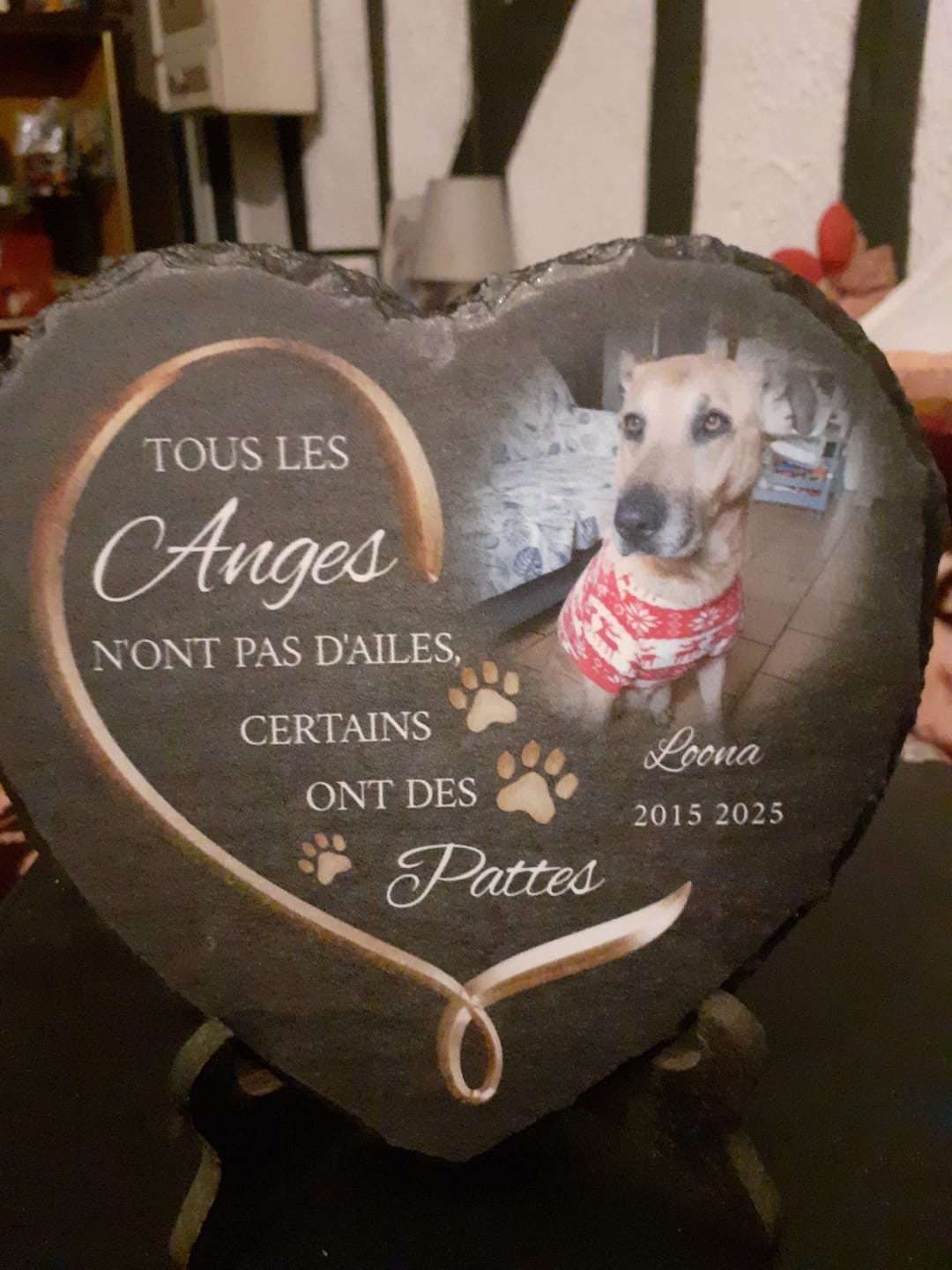 Customer photo review of Anges avec pattes - Cœur en ardoise personnalisé
