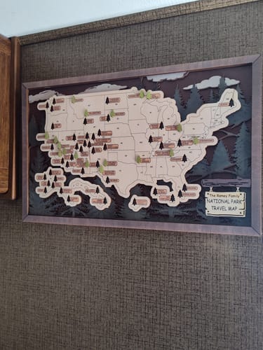 Customer photo review of US 3D Wooden National Parks Travel Map With Trees To Record Park Visits (1 Design)