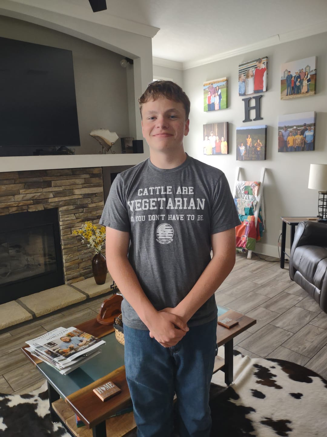 Customer photo review of Cattle Are Vegetarian Grey Tee