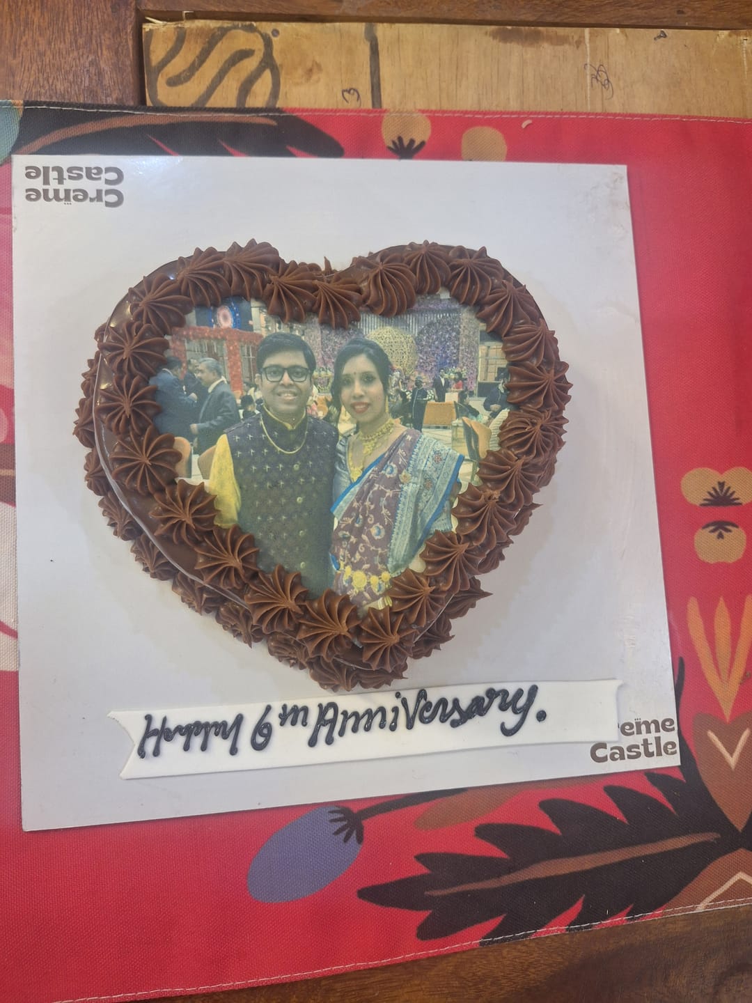 Customer photo review of Heart Shaped Anniversary Photo Cake