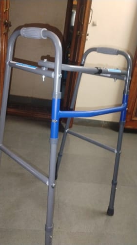 Customer photo review of Champ Folding Walker for Childrens With Castors (Wheels) | Adjustable Height | Light Weight | Weight Bearing Capacity 80 kg | Grade Rubber Shoes & Foam Grip (Grey)