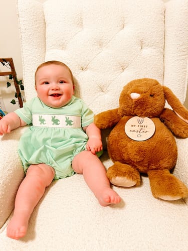 Customer photo review of Easter Bunny Smocked Green Gingham Collared Bubble
