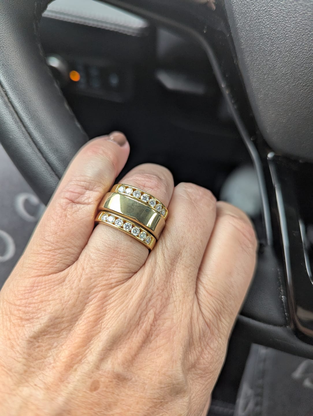 Customer photo review of Channel Set Moissanite Half Eternity Wedding Band Ring In Sterling Silver